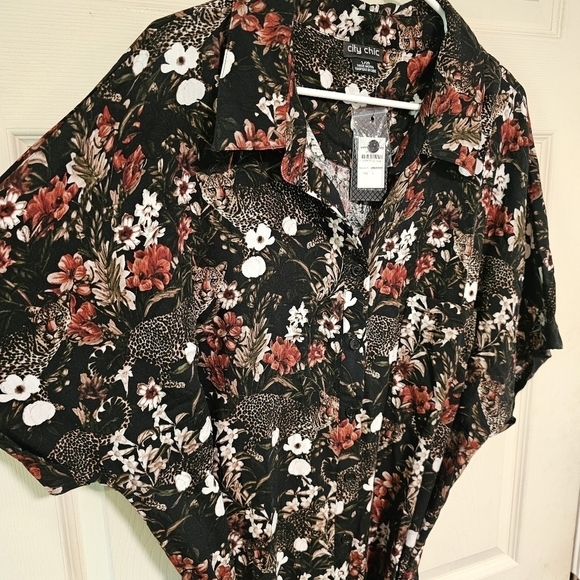 City Chic Leppard Button Down Shirt Dress Floral Animal Print - Picture 4 of 9